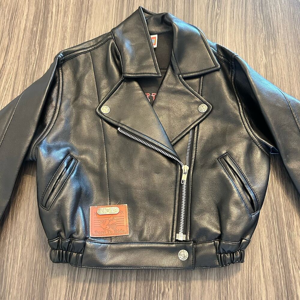 Vintage 80s Disney Mickey & Kids Minnie Mouse Leather Motorcycle Jacket 4T